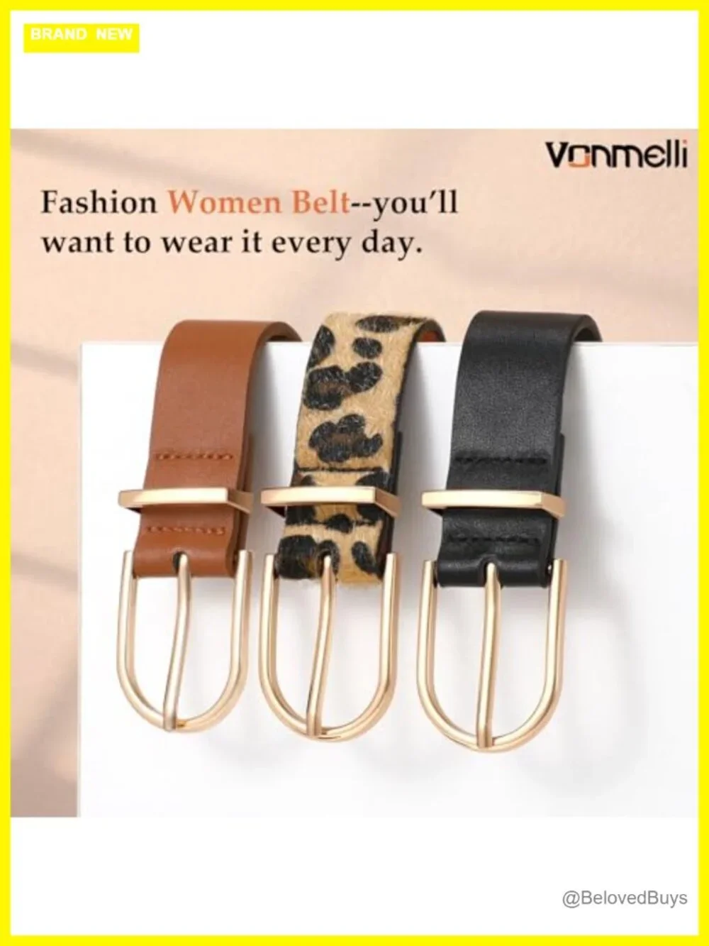 3 Pack Faux Leather Belts for Women Gold Buckle Adjustable Waist Belt